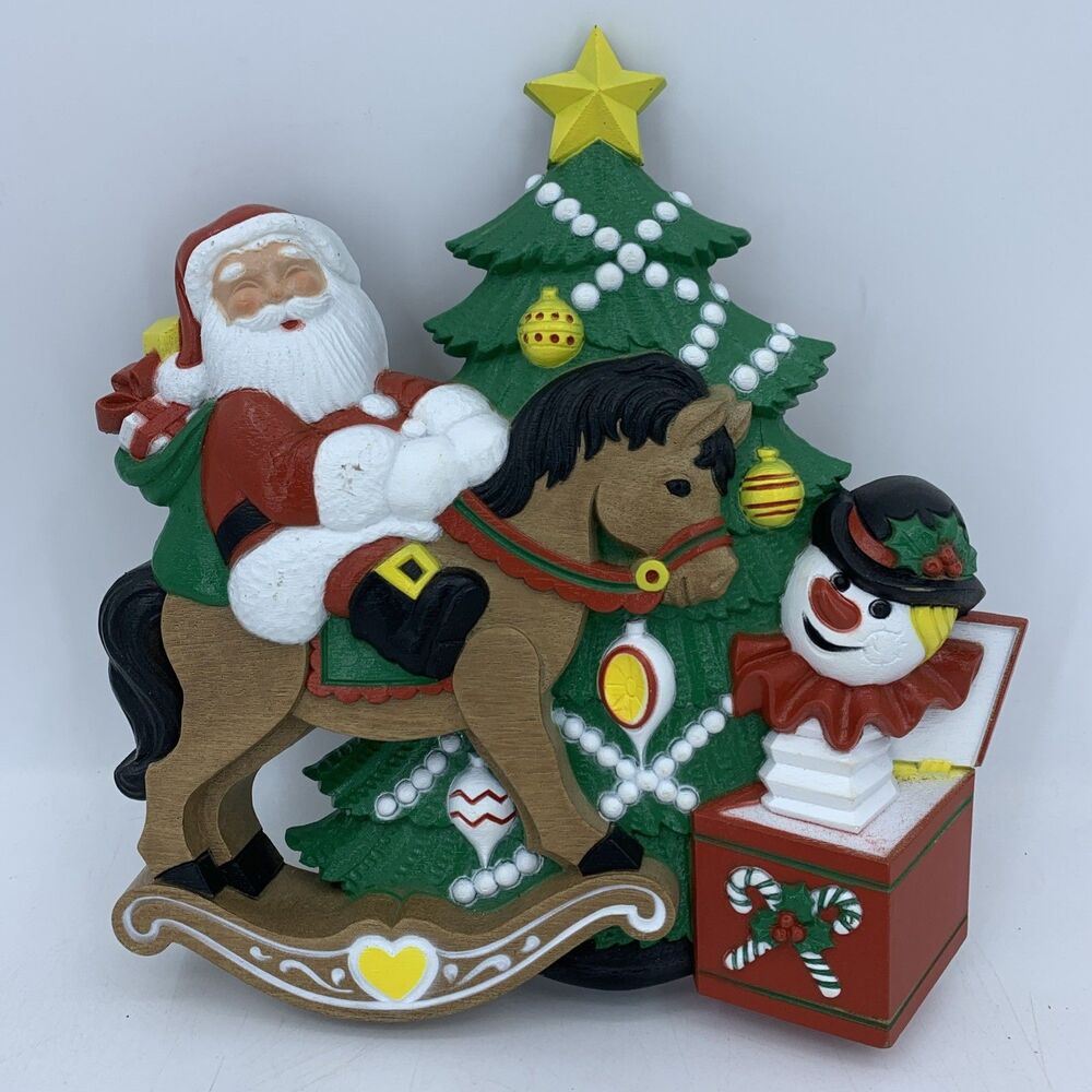 Vtg Burwood Products 3123 Wall Decor Christmas Tree Santa Claus Rocking Horse